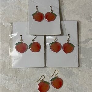 Peach Shaped Earrings,Cherry Earrings,Cherry Lovers,Gold,Red,Four Pieces Set.
